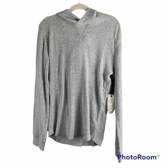 NWT TREASURE + BOND Grey Waffle Hooded Long Sleeve Shirt (M) - Picture 7 of 7